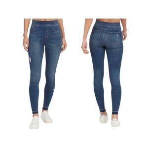 Spanx Womens Large Dark Wash Skinny Denim Leggings With Distressed Details
